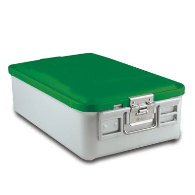 SklarLite Sterilization Container - Mid-Size, Standard Lid, Non-Perforated Bottom, 18-1/4" x 11" x 5", Green - 10-4356