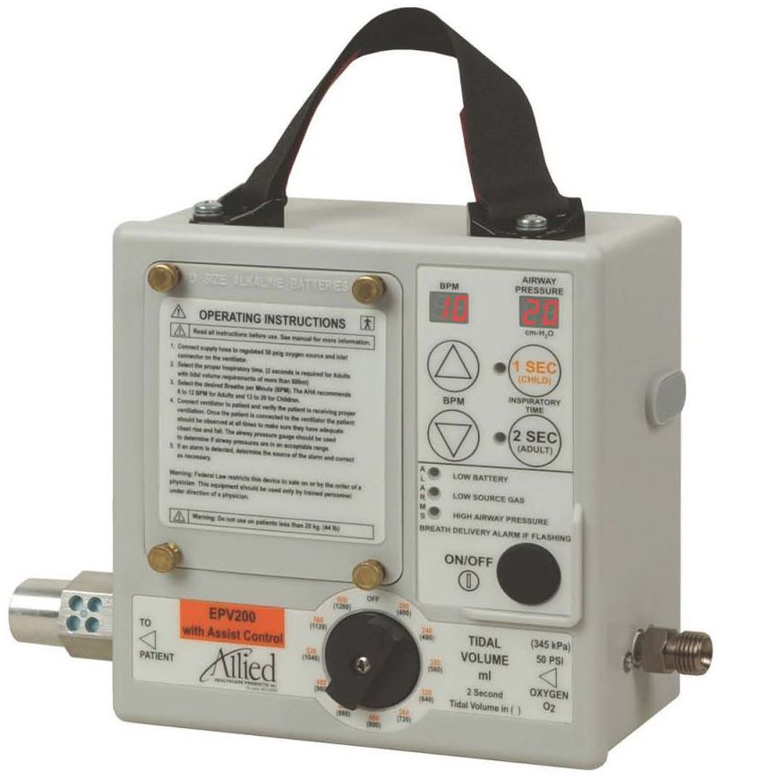 Allied Healthcare EPV200 Portable Ventilator with Assist Control side profile