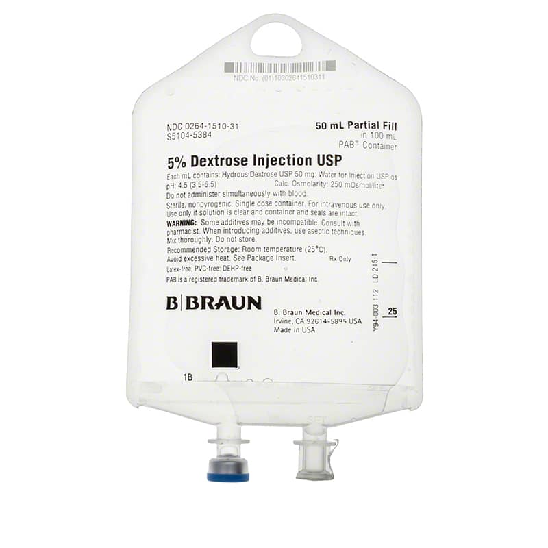 B. Braun 5% Dextrose Injections - 50 Fill in 100 mL PAB