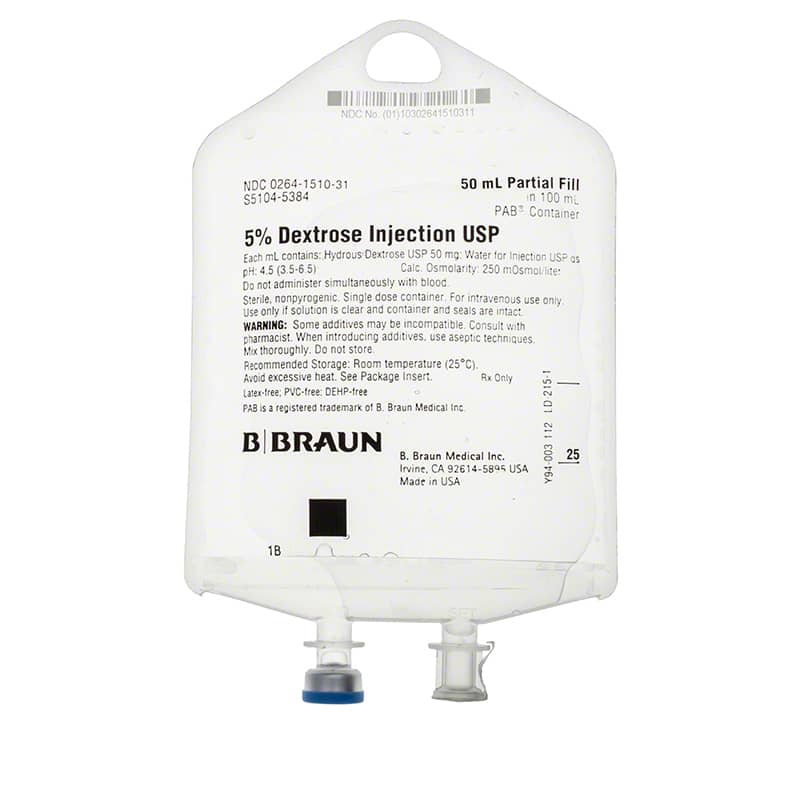 B. Braun 5% Dextrose Injections  50 Fill in 100 mL PAB (84/Case)
