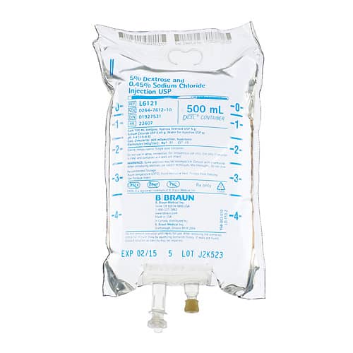 B. Braun Dextrose and Sodium Chloride Injections  5% Dextrose and 0.45% Sodium Chloride, 500 mL (24/