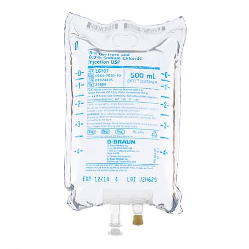 B. Braun Dextrose and Sodium Chloride Injections  5% Dextrose and 0.9% Sodium Chloride, 500 mL (24/C
