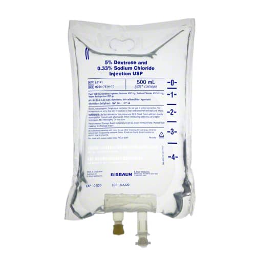 B. Braun Dextrose and Sodium Chloride Injections  5% Dextrose and 0.33% Sodium Chloride, 500 mL (24/