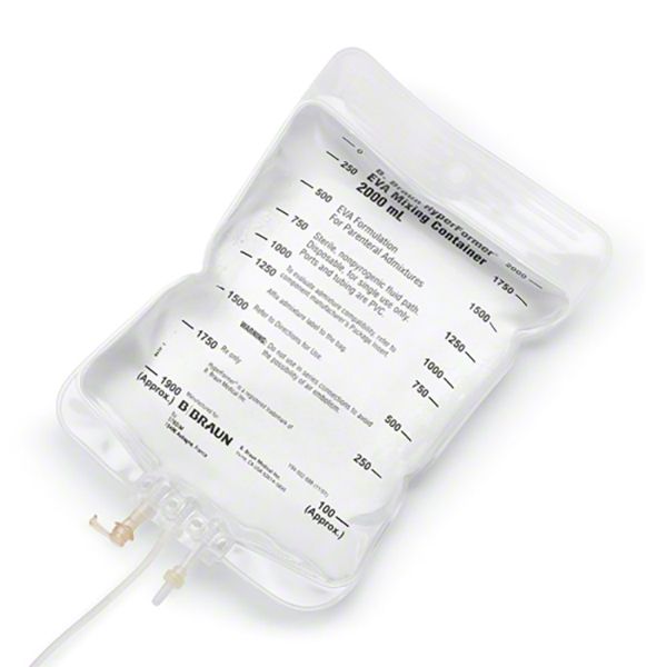 B. Braun EVA Gravity Mixing Container (40/Case)  2000 mL Bag w/ 2-Lead Vented Transfer Set