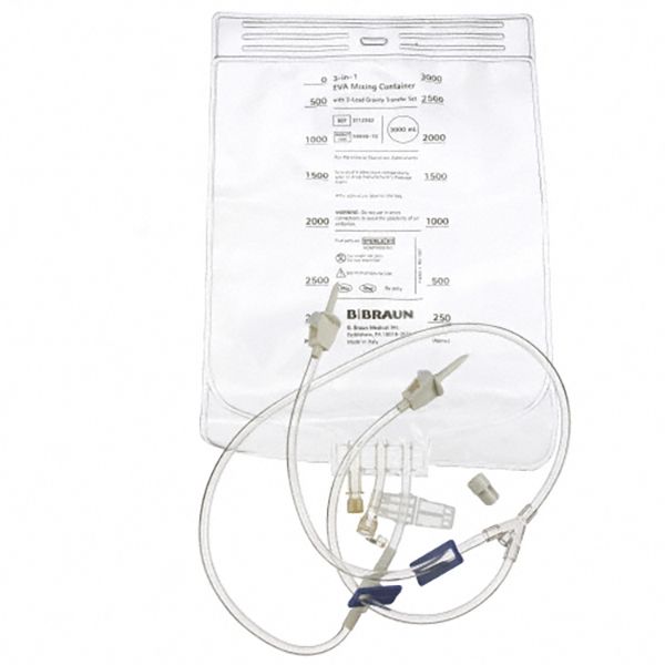 B. Braun EVA Gravity Mixing Container (40/Case)  3000 mL Bag w/ 2-Lead Vented Transfer Set