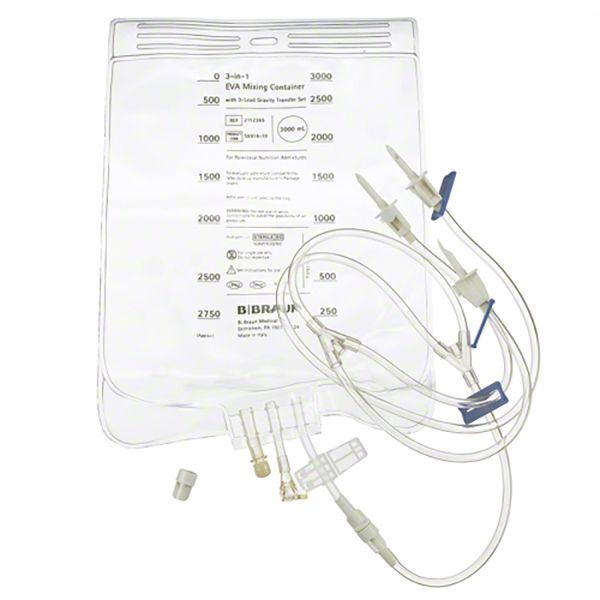 B. Braun EVA Gravity Mixing Container (40/Case)  3000 mL Bag w/ 3-Lead Vented Transfer Set