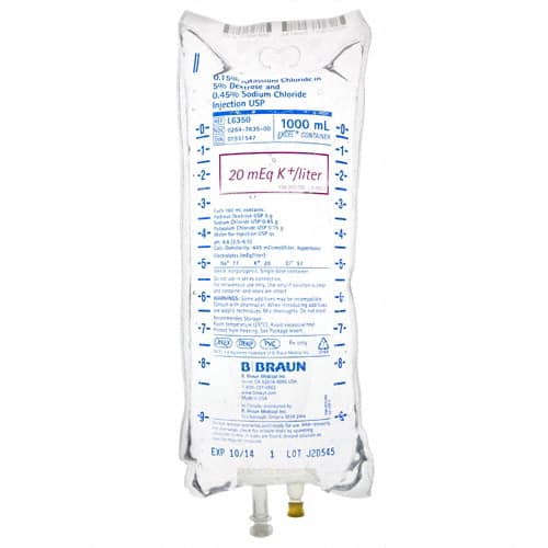B. Braun Potassium Chloride in 5% Dextrose and 0.45% Sodium Chloride Injections (12/Case)  0.15% Potassium Chloride, 1000 mL