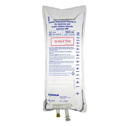 B. Braun Potassium Chloride in 5% Dextrose and 0.45% Sodium Chloride Injections (12/Case)  0.075% Potassium Chloride, 1000 mL