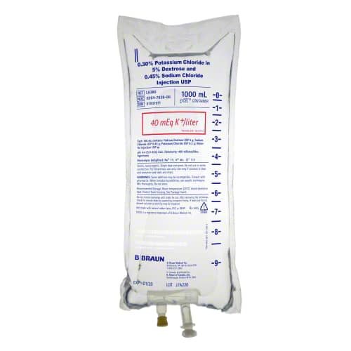 B. Braun Potassium Chloride in 5% Dextrose and 0.45% Sodium Chloride Injections (12/Case)  0.30% Potassium Chloride, 1000 mL