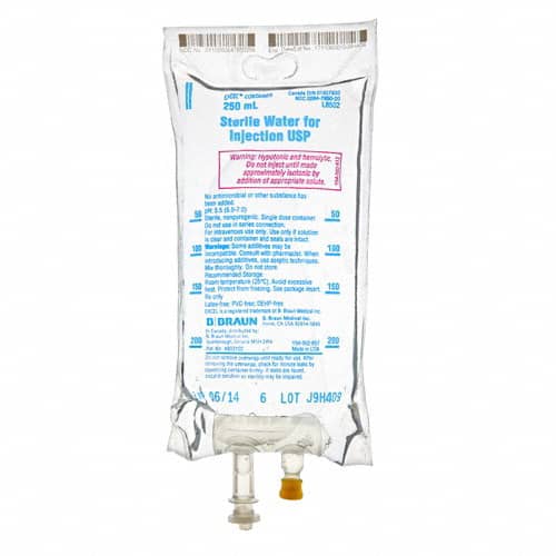 B. Braun Sterile Water for Injection  250 mL (EXCEL IV Container / 24 per case)