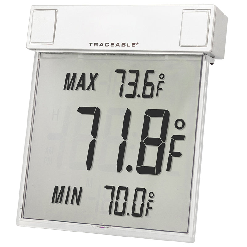 Cole-Parmer/Antylia Scientific Digital Thermometer Traceable Big-Digit See-Thru Fahrenheit / Celsius -13° to +158°F (-25° to +70°C) Internal Sensor Multiple Mounting Options Battery Operated 