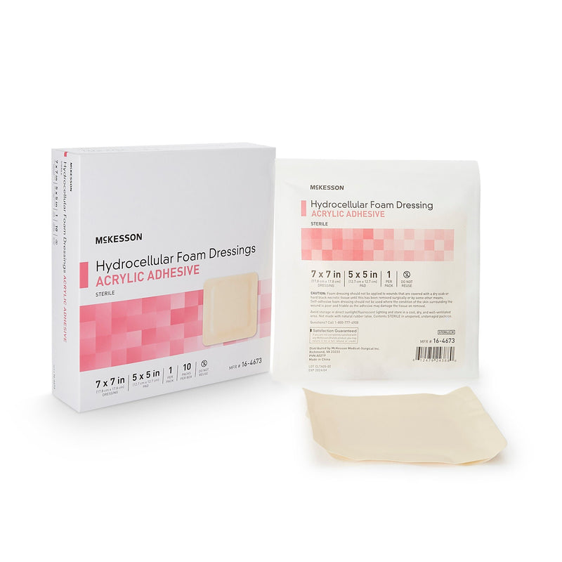 McKesson Acrylic Adhesive with Border Foam Dressing, 7 x 7 Inch (Case of 100)