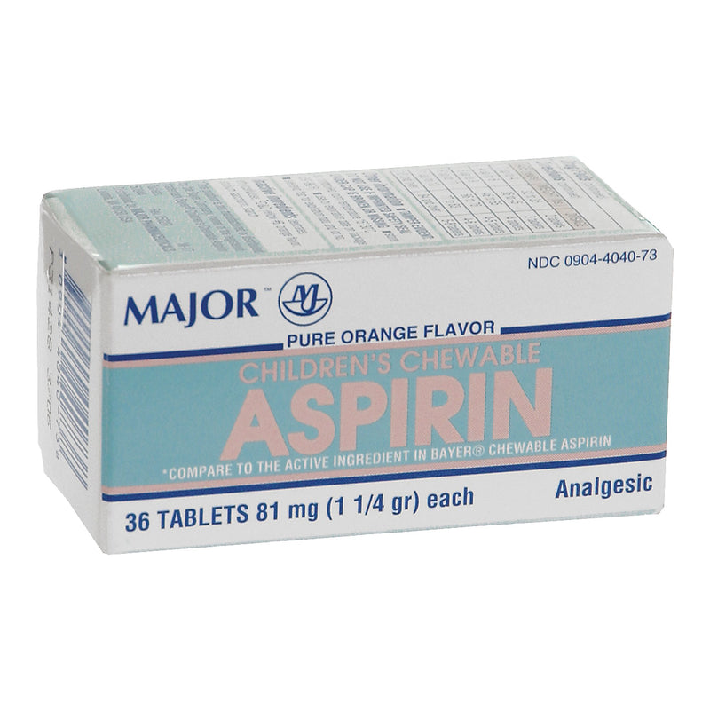 Major Children's Chewable Aspirin, Orange Flavor Analgesic (Bottle of 36)