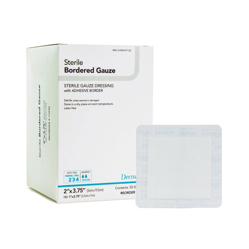 DermaRite Gauze Adhesive Dressing, White, Sterile, 2 x 3¾ inch (Box of 50)