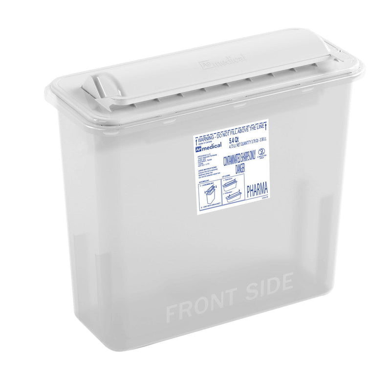 Pharmaceutical Waste Container AP Line White Base 12 L X 4-1/2 W X 10-4/5 H Inch Horizontal Entry 1.35 gal. (Case of 12)