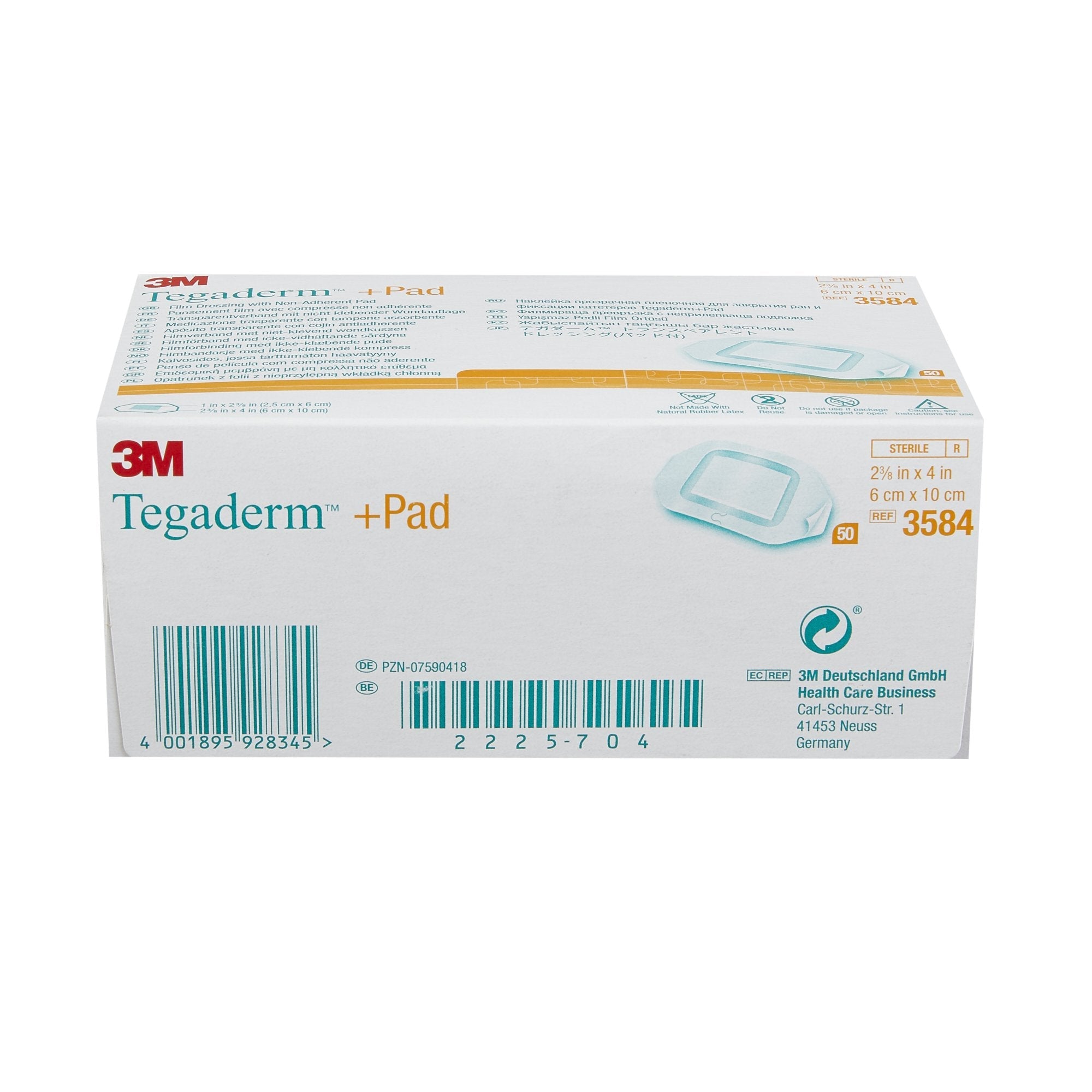 Solventum Corporation 3M Tegaderm Transparent Film Dressing with Pad, 2-3/8 x 4 Inch (200/CS) 