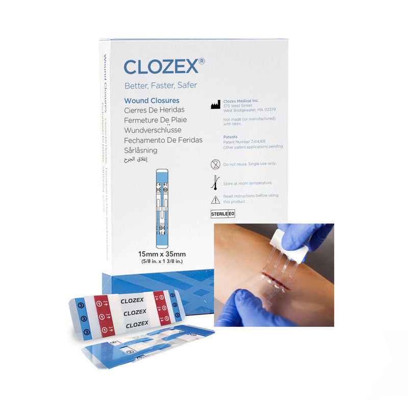 Skin Closure Device Clozex 5/8 X 1-3/8 Inch Polyurethane, Polyester, Medical Grade Acrylic Interlaced Closure Strip Clear (Box of 10)