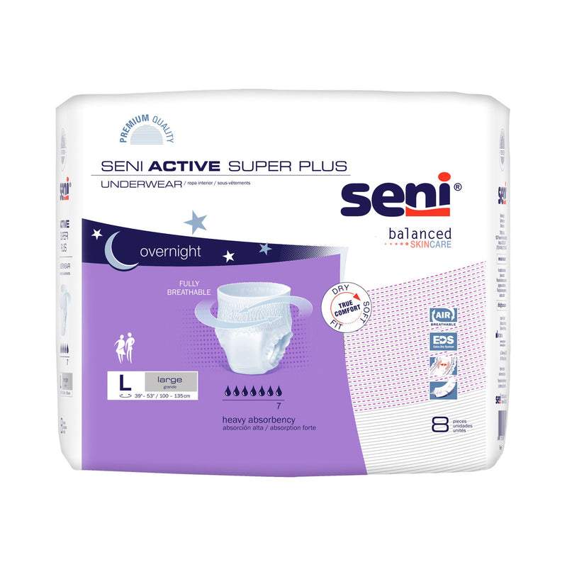 Seni Active Super Plus Overnight Heavy Absorbent Underwear, Large (Case of 32)