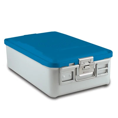 SklarLite Sterilization Container - Mid-Size, Safe Lid, Perforated Bottom, 18-1/4" x 11" x 5", Blue - 10-4388 