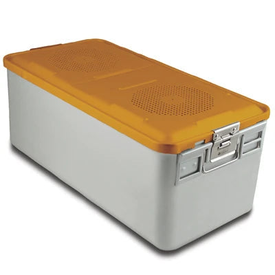 SklarLite Sterilization Container - Full-Size, Standard Lid, Perforated Bottom, 23" x 11" x 10", Yellow - 10-4206 