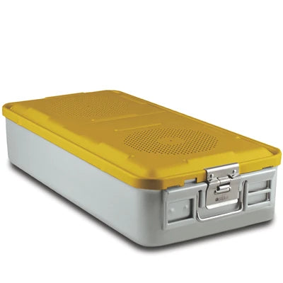 SklarLite Sterilization Container - Full-Size, Safe Lid, Perforated Bottom, 23" x 11" x 5", Yellow - 10-4086 