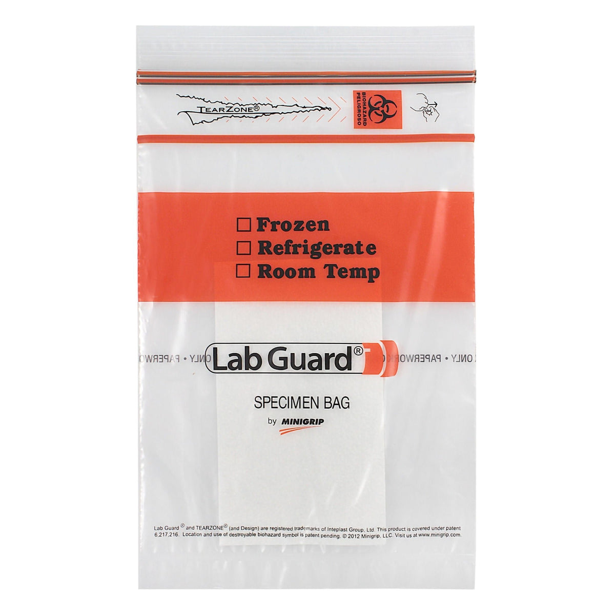 Lab Guard 2X Zip Specimen Transport Bag, Document Pouch, Absorbent Pad, 6 x 9" (Case of 1000)