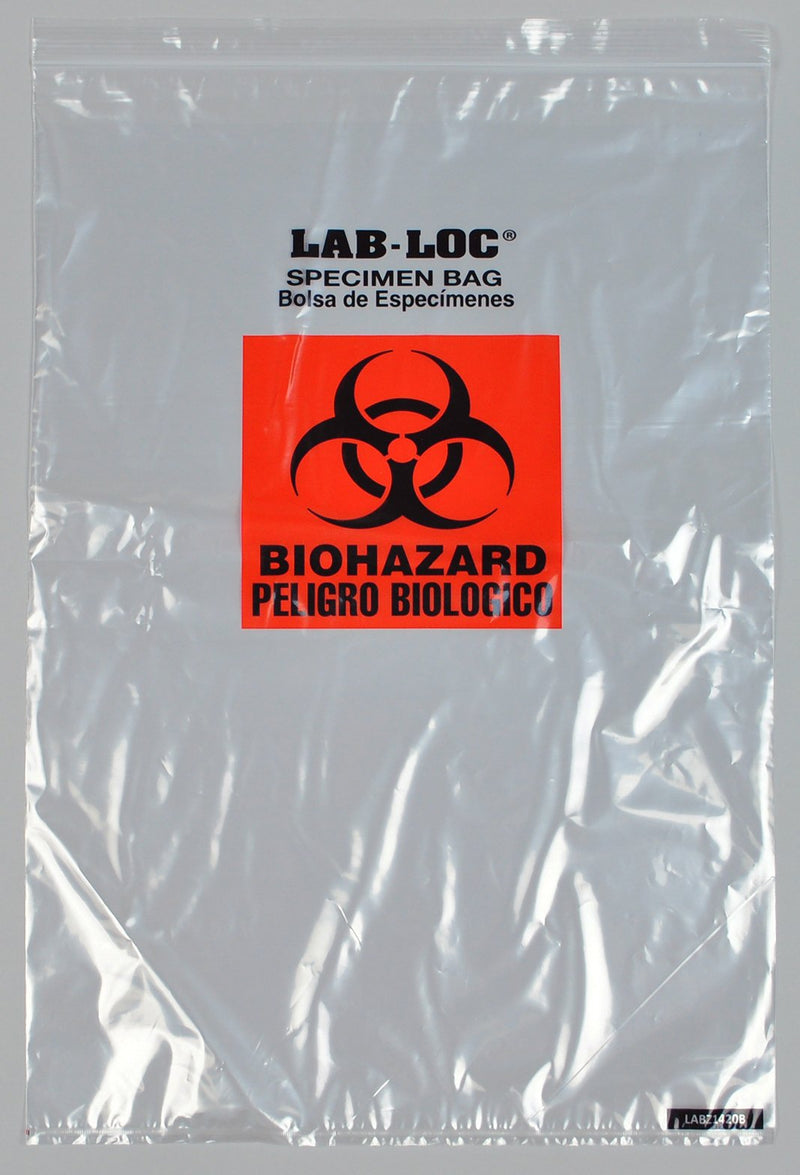 Lab-Loc Specimen Transport Bag with Document Pouch, Zip Closure, 14 x 20 Inch (Case of 250)