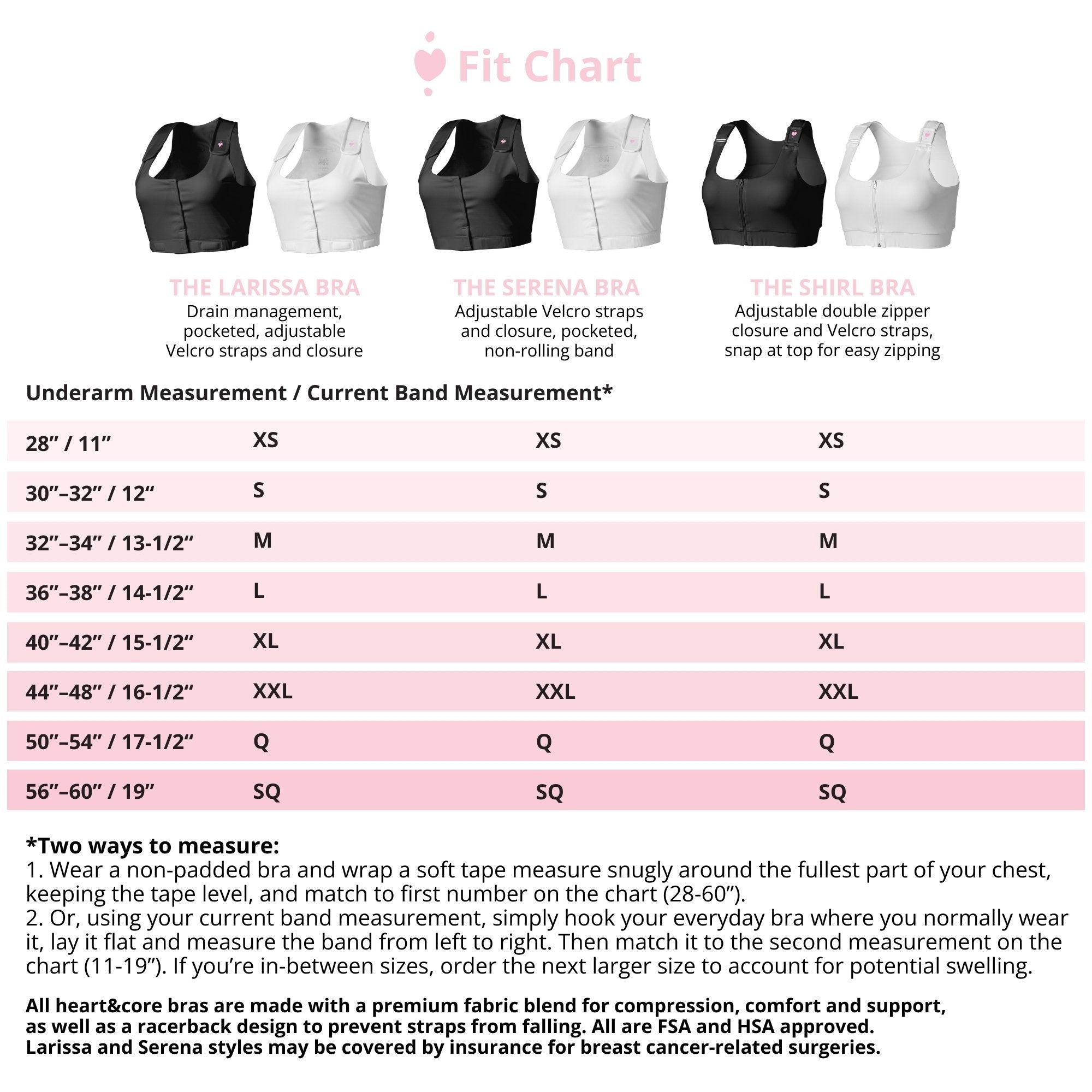 heart&core Sports and Medical LLC heart&core Larissa Post-Surgical Bra w/ Drainage Bulb Holders, Black, 2X-Large (36/CS) 