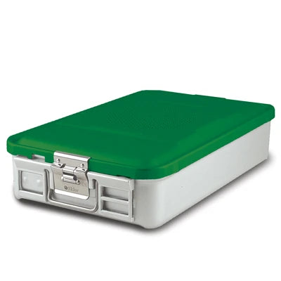 SklarLite Sterilization Container - Mid-Size, Safe Lid, Perforated Bottom, 18-1/4" x 11" x 4", Green - 10-4344