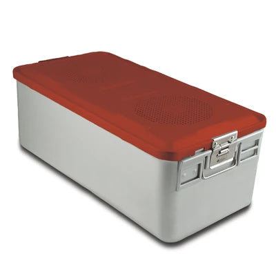 SklarLite Sterilization Container - Full-Size, Standard Lid, Non-Perforated Bottom, 23" x 11" x 8", Red - 10-4148