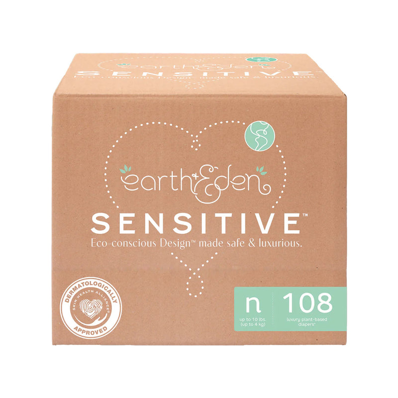 Earth & Eden Sensitive Baby Diapers, for Newborns Weighing up to 10 lbs. (Case of 108)