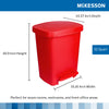 McKesson Waste Can with Step-On Pedal, Plastic, Red, 15.16 x 14.37 x 18.9 Inch (Case)