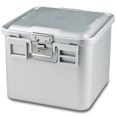 SklarLite Sterilization Container - Half-Size, Standard Lid, Perforated Bottom, 11-1/4" x 11" x 10", Silver - 10-4704 