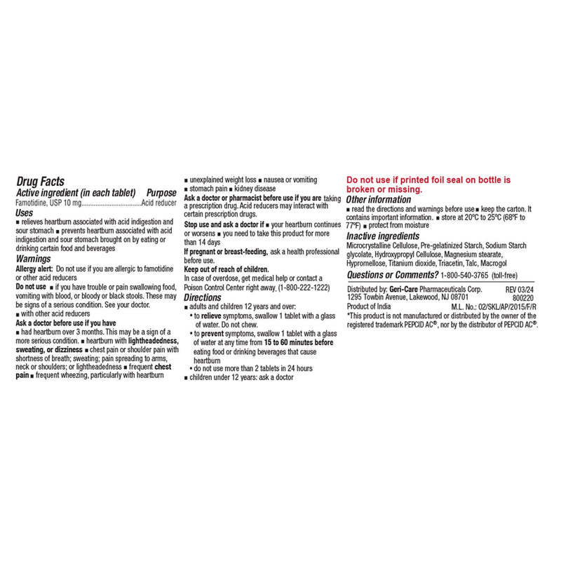 Antacid Geri-Care 10 mg Strength Tablet 30 per Bottle (24/CS)