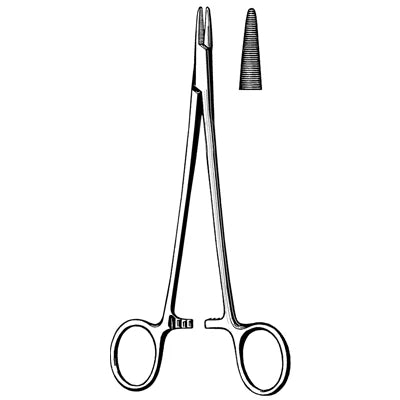 Merit Brown Needle Holder - 5-1/4", Serrated, Heavy Jaws, Round Tip - 97-834
