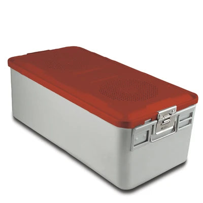 SklarLite Sterilization Container - Full-Size, Safe Lid, Perforated Bottom, 23" x 11" x 8", Red - 10-4184
