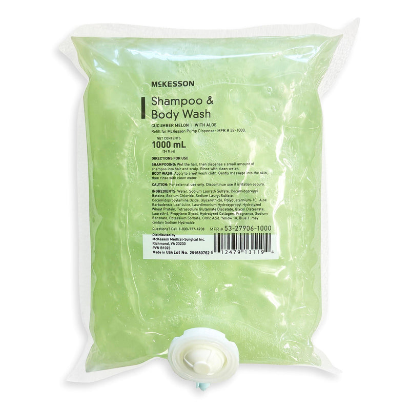 McKesson Shampoo and Body Wash Dispenser Refill Bag 1000 mL, Cucumber Melon (Case of 10)