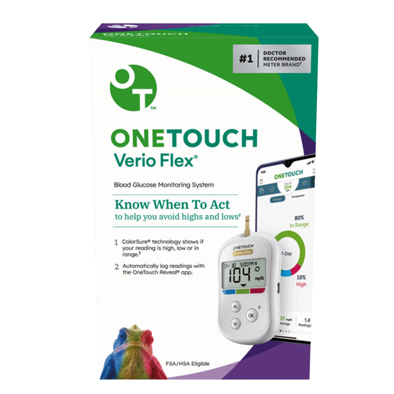 OneTouch Verio Flexc Blood Glucose Monitoring System, Fingertip Testing (Case of 4)