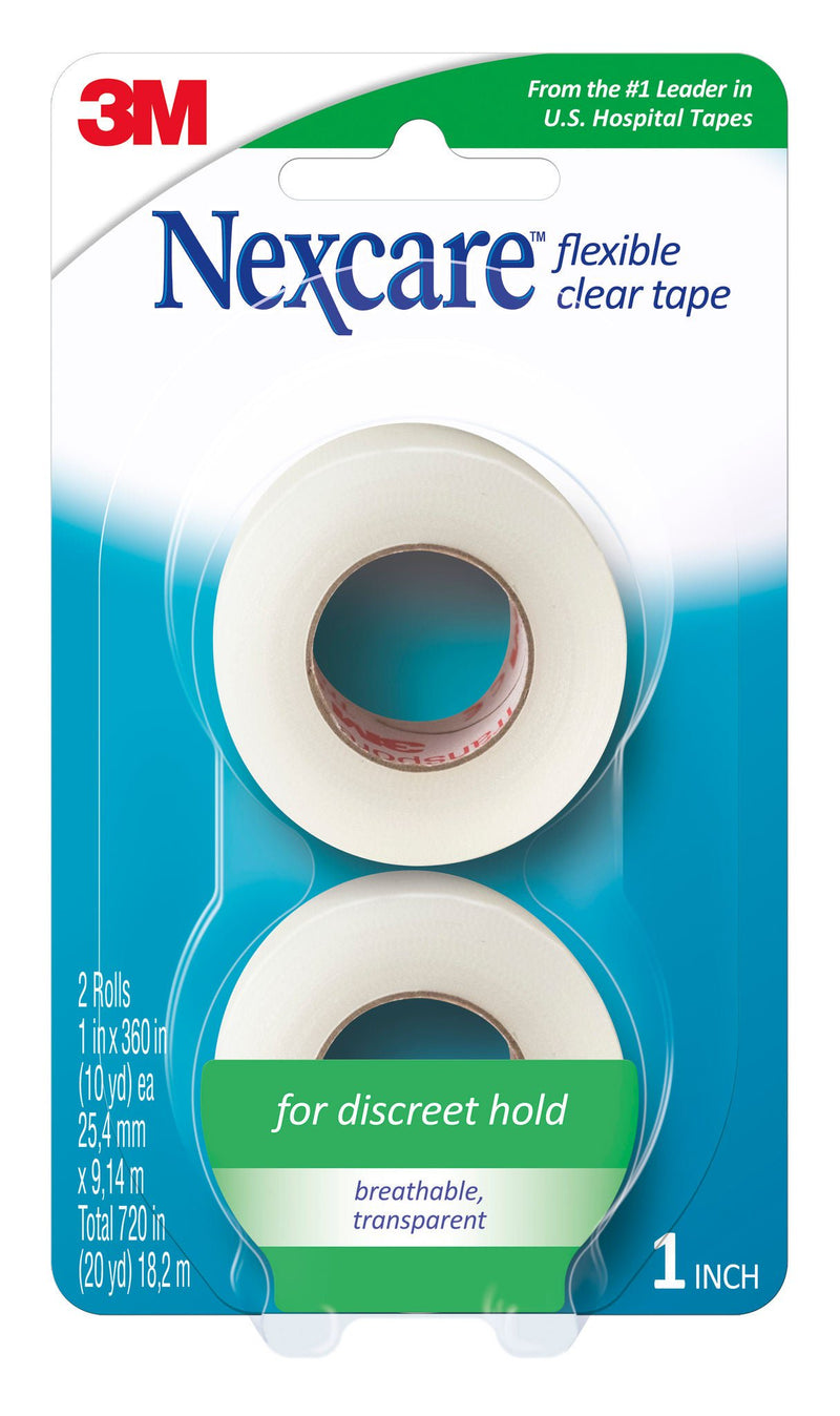 3M Nexcare Flexible Stretchy Fabric Medical Tape, 1 Inch x 10 Yard, Clear (Box of 48)