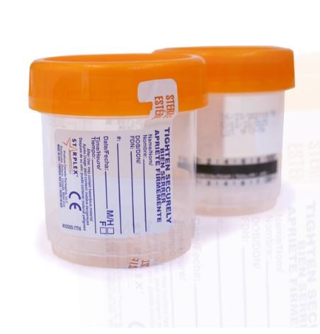 Specimen Container Starplex StarCLICK 100 66 mm Height 100 mL (3.4 oz.) Screw Cap Patient Information Sterile (Case of 400)