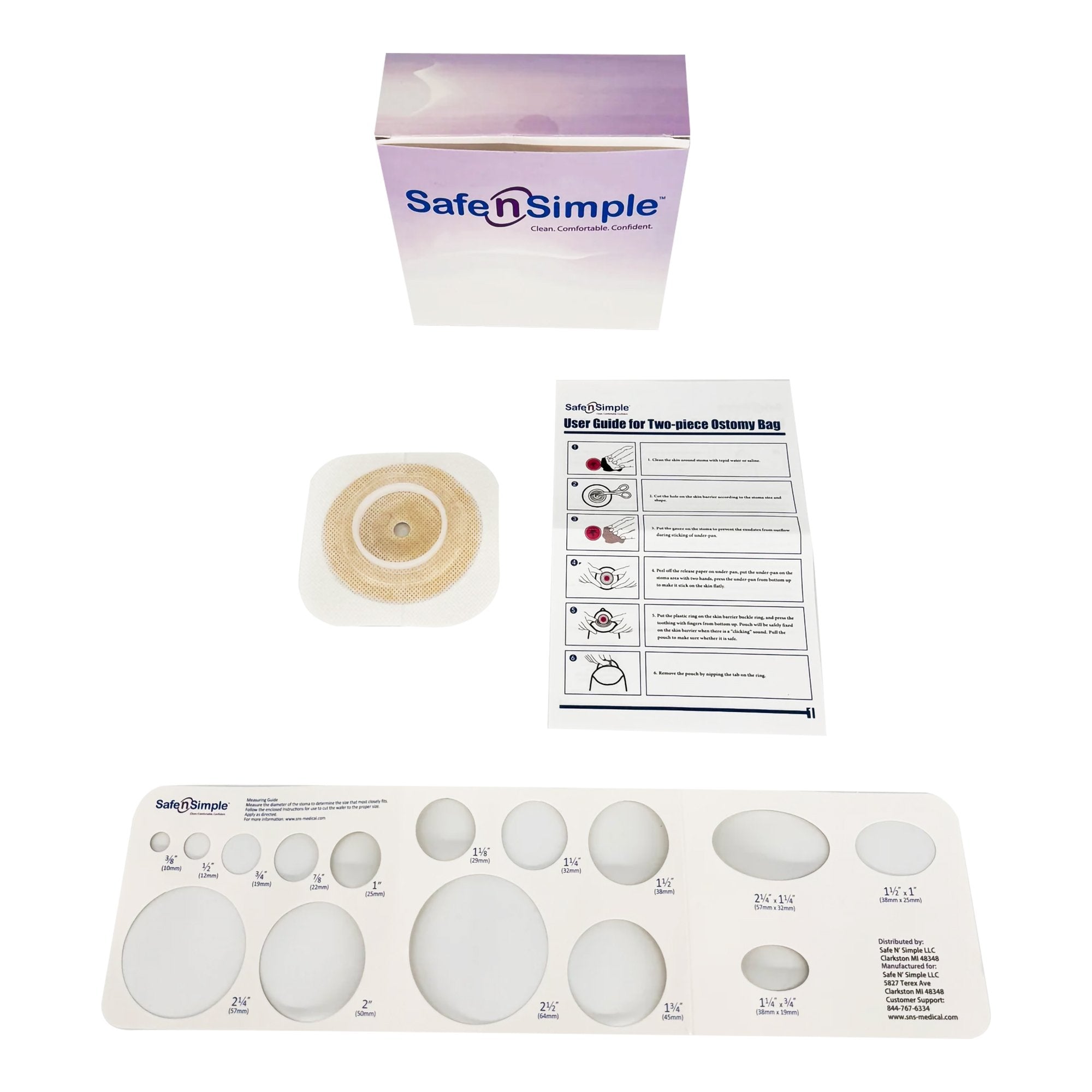 Safe N Simple Ostomy Barrier Trim to Fit, Standard Wear Flexible Tape 45 mm Flange Up to 1-1/4 Inch Opening 4-1/2 X 4-1/2 Inch (80/CS) 