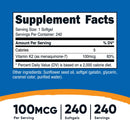 Dietary Supplement nutricost Vitamin K2 MK-7 100 mcg Strength Softgel 240 Per Bottle (Case of 2880)