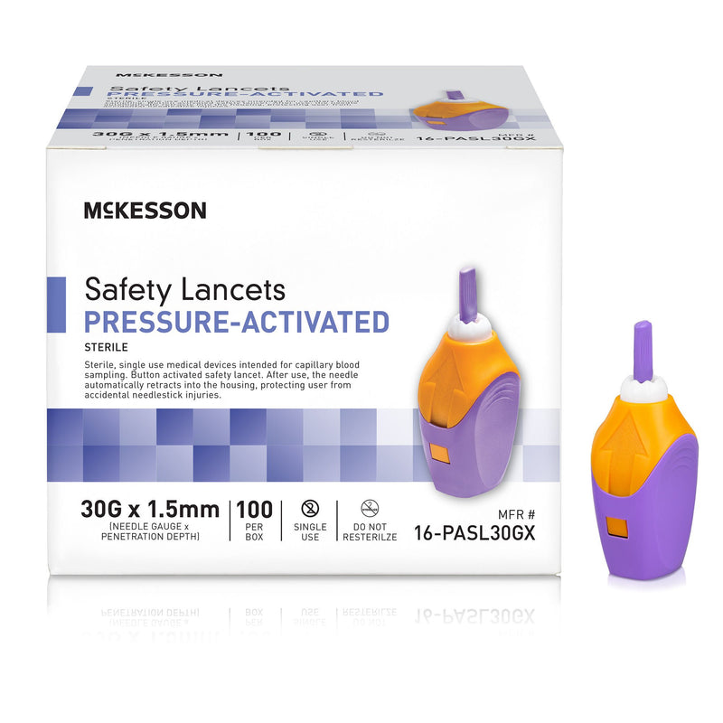 McKesson Pressure Activated Safety Lancets, 30 Gauge, Purple (Case of 2000)