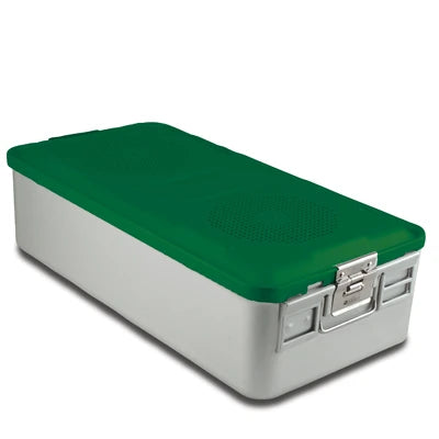 SklarLite Sterilization Container - Full-Size, Safe Lid, Non-Perforated Bottom, 23" x 11" x 6", Green - 10-4128 