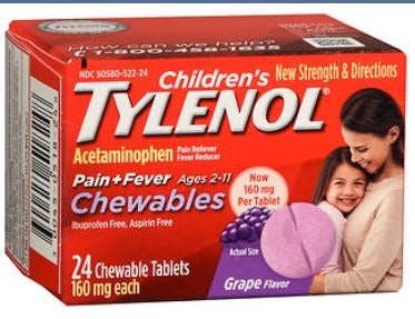 Tylenol Children's Pain + Fever Acetaminophen 160 mg Chewable Tablets Grape (Bottle of 24)