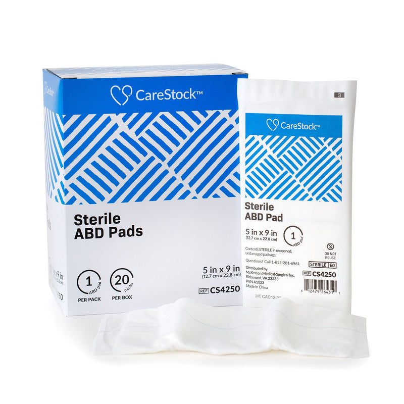 CareStock Sterile Abdominal Pad, 5 x 9 Inch – Nonwoven Cellulose ABD Pads (Case of 400) 