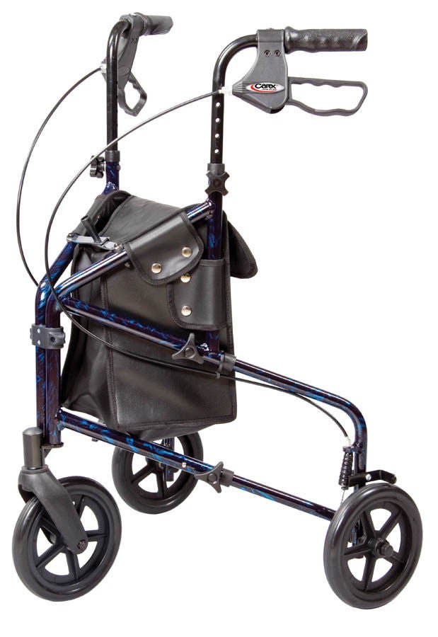 Carex Trio Three-Wheel Rolling Walker, 31.75 – 38 Inch Handle Height, Blue (Each)