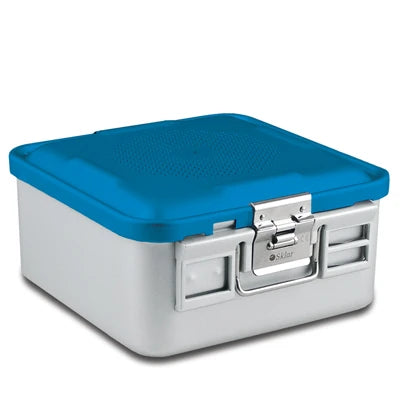 SklarLite Sterilization Container - Half-Size, Safe Lid, Perforated Bottom, 11-1/4" x 11" x 5", Blue - 10-4590 