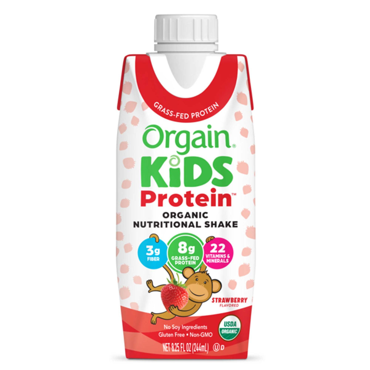 Pediatric Oral Supplement Orgain Kids Protein Organic Nutritional Shake Strawberry Flavor 8.25 oz. Carton Liquid Protein (Case of 12)