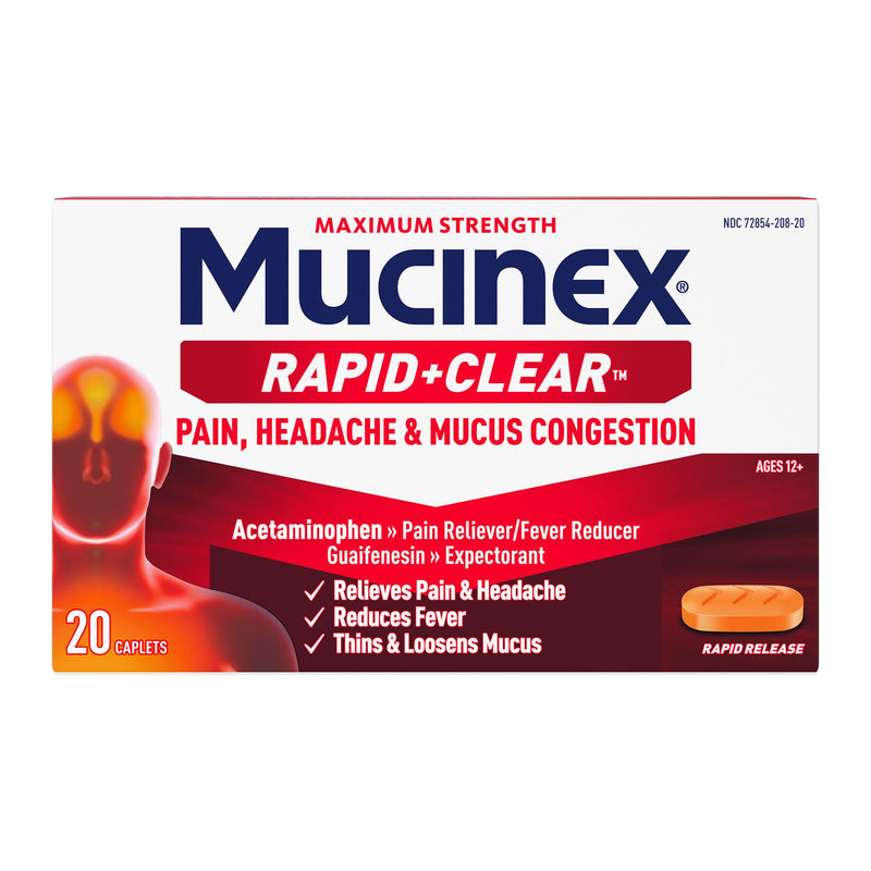 Mucinex Rapid + Clear for Pain, Headache and Mucus Congestion Caplets (Carton of 20)